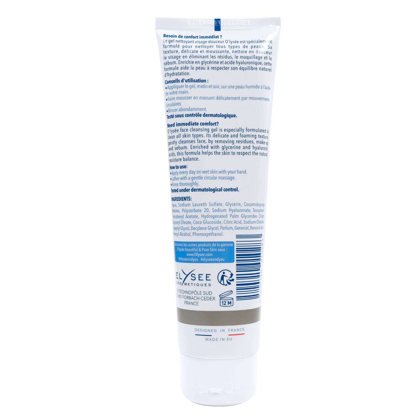 Gel nettoyant visage douceur à l'acide hyaluronique - O’LYSEE